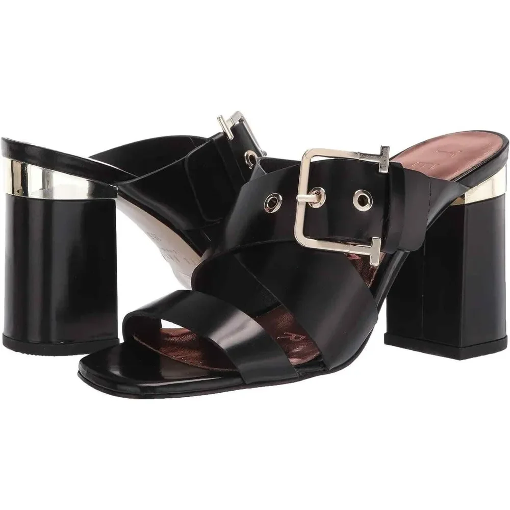 Ted Baker Women's Peataa Black  Buckle  Heel Sandals Mules Size 38 / US …